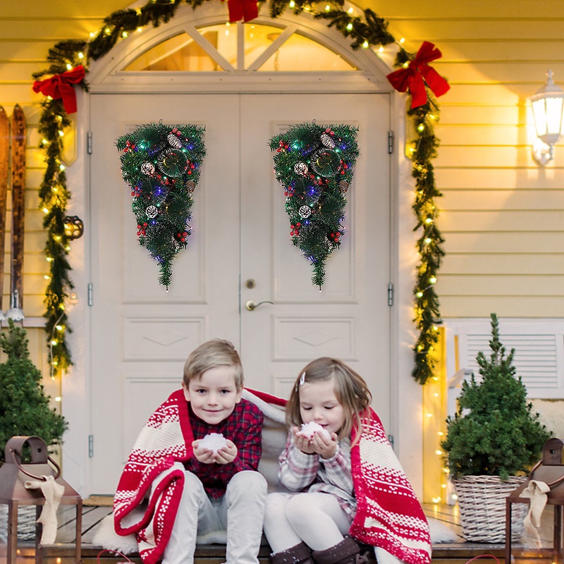 Christmas Simulation Door with Lights Christmas Gold Powder Feather Teardrop Shaped Wall Hanging Wreath Decoration