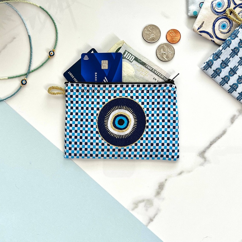 Evil Eye Coin Purse, Bohemian Zipper Pouch, Handmade Purse