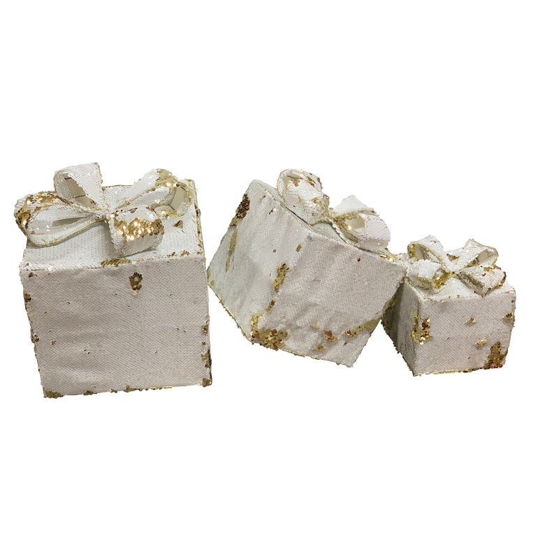 Gift Box Sequins 3 Piece Set White And Gold