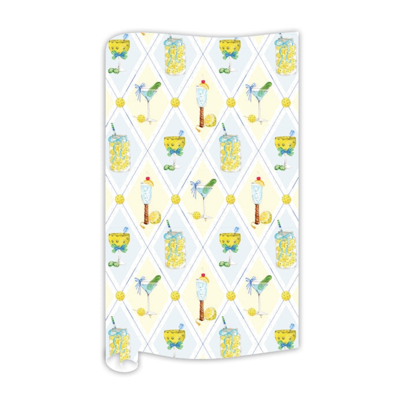 Pickleball Argyle Cocktail Pattern Wrapping Paper