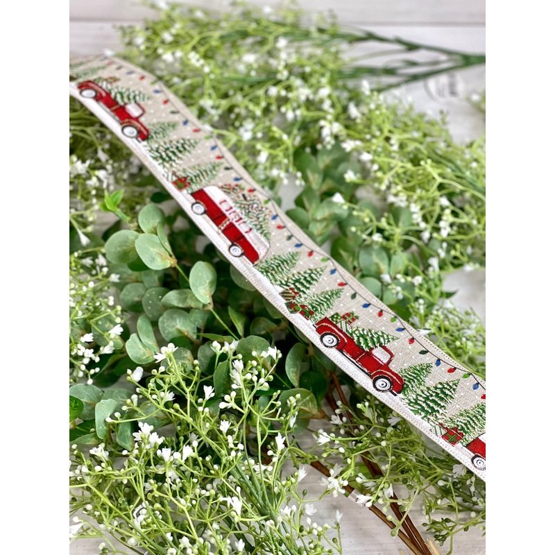 2.5 Inch By 10 Yard Camper And Truck Christmas Tree Scene Ribbon