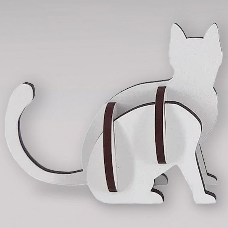 Flat-pack Kitset Wooden Model - Cat Sitting - White