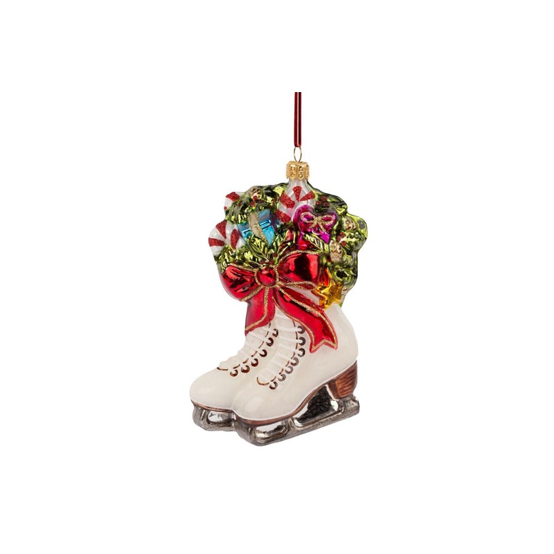Huras Family Ice Skates with a Red Bow Ornament