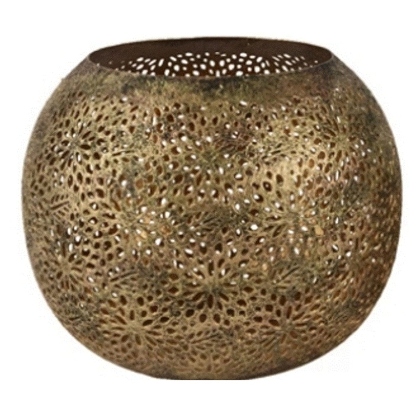 Antique Gold Metal Round Tealightholder 5.5"