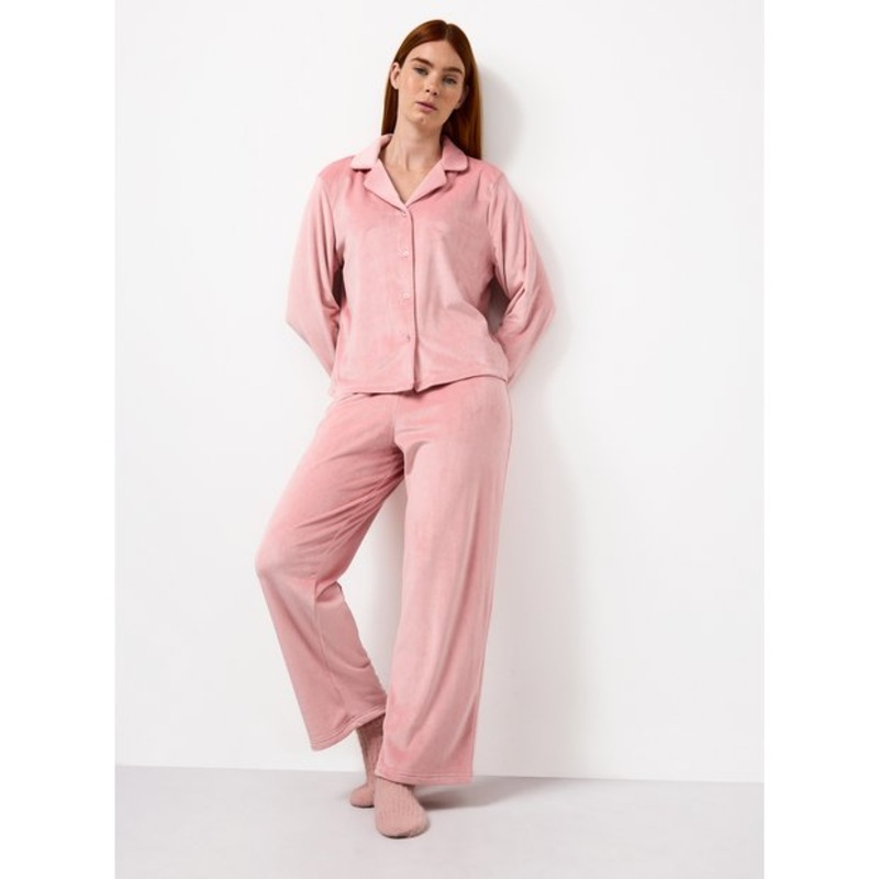 Pink Velour Traditional Pyjamas L