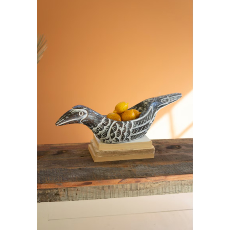 Carved Wood Bird Bowl