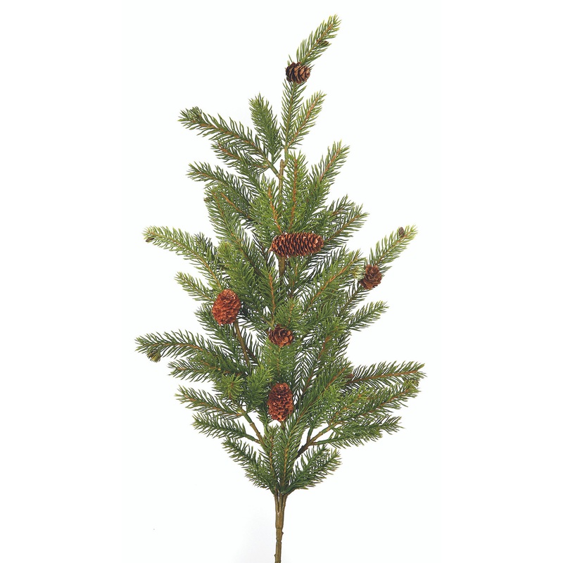 Plastic White Spruce with Cones Spray 29"