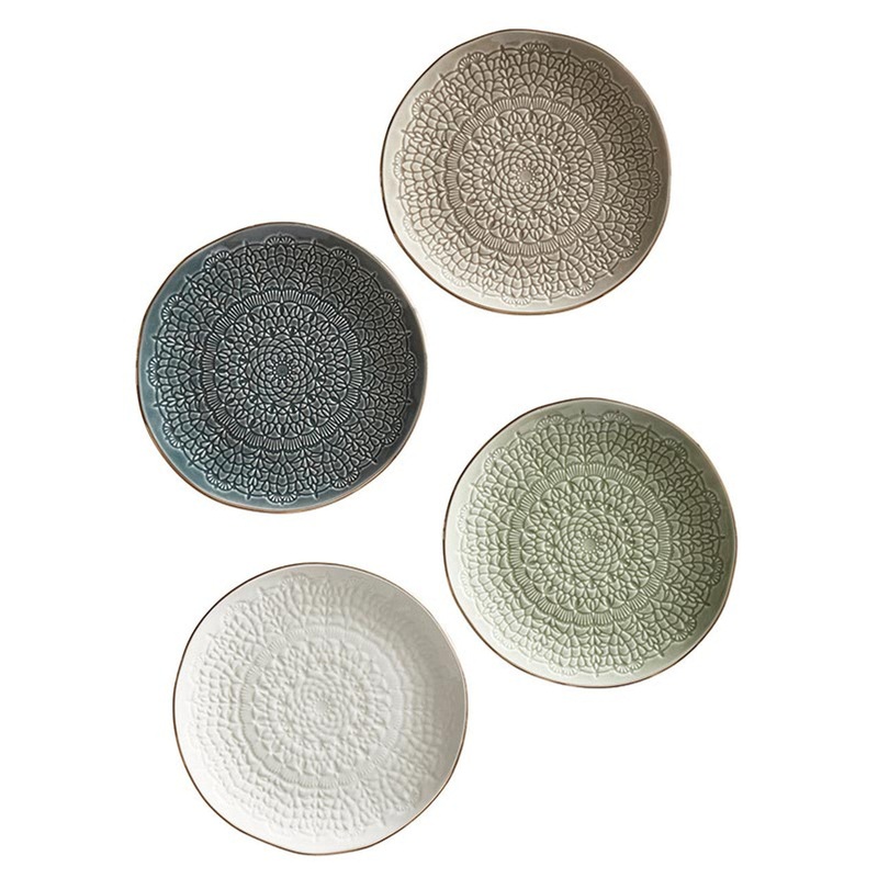 Gold Rim Stamped Appetizer Plate - 4 Colors