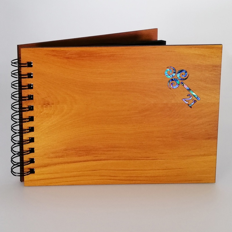 21st Wooden Wishes Book with Paua Inlay