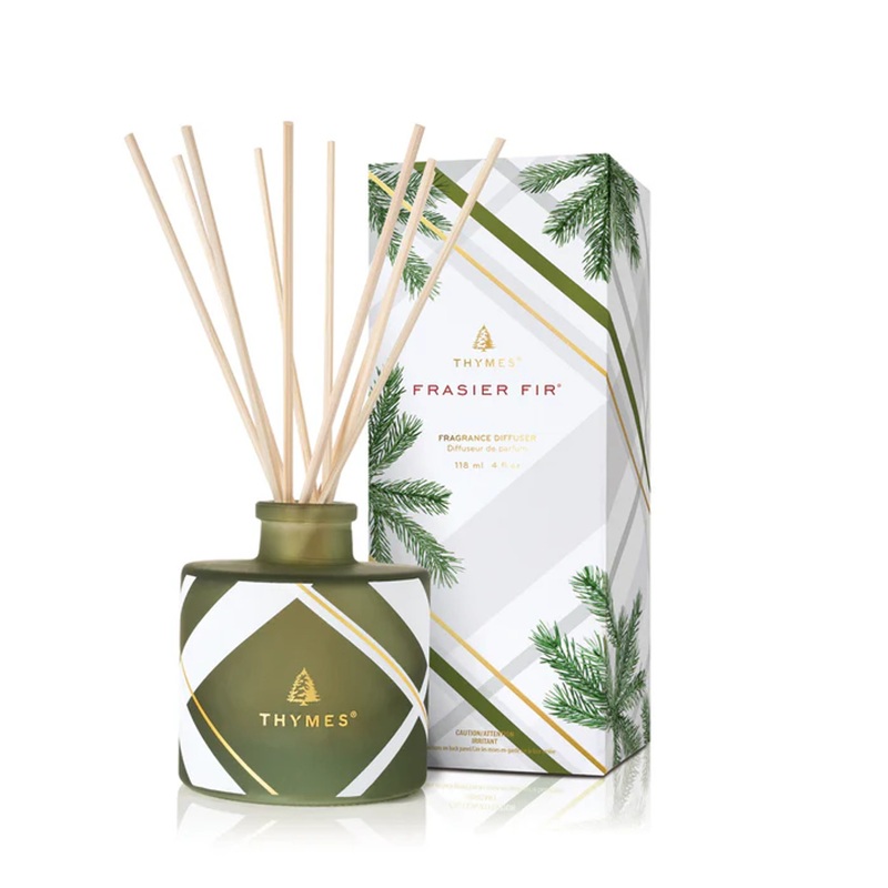 Thymes Frasier Fir Frosted Plaid Petite Reed Diffuser