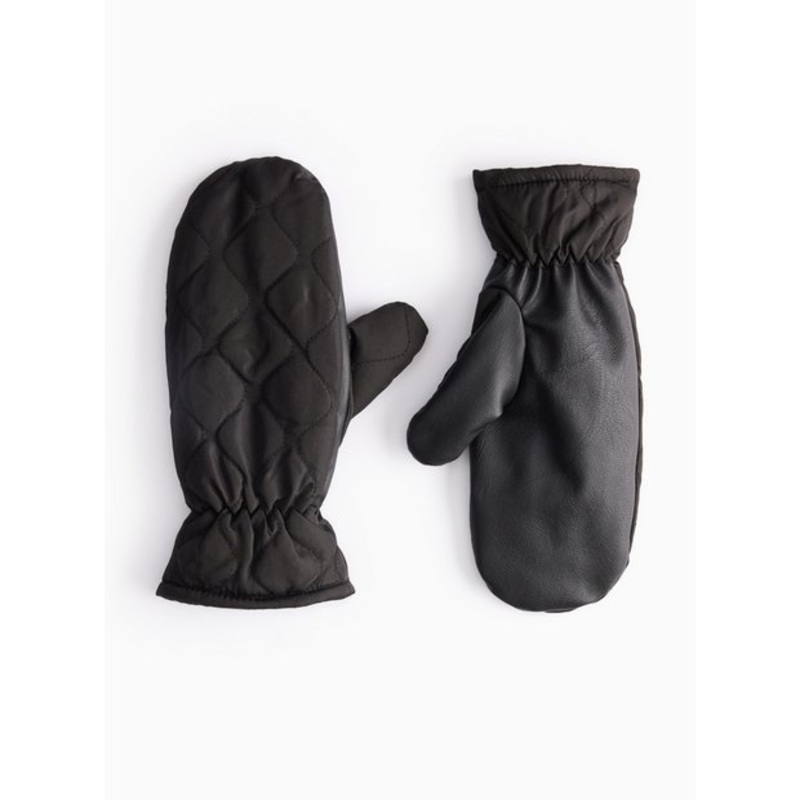 Black Contrast Quilted Mittens One Size
