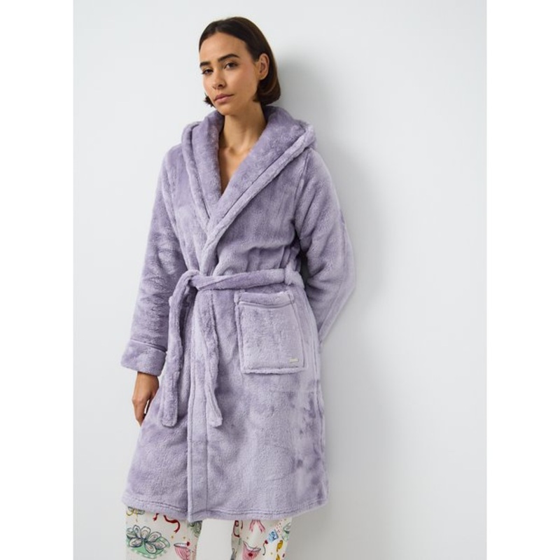 Lilac Plush Fleece Hooded Dressing Gown S