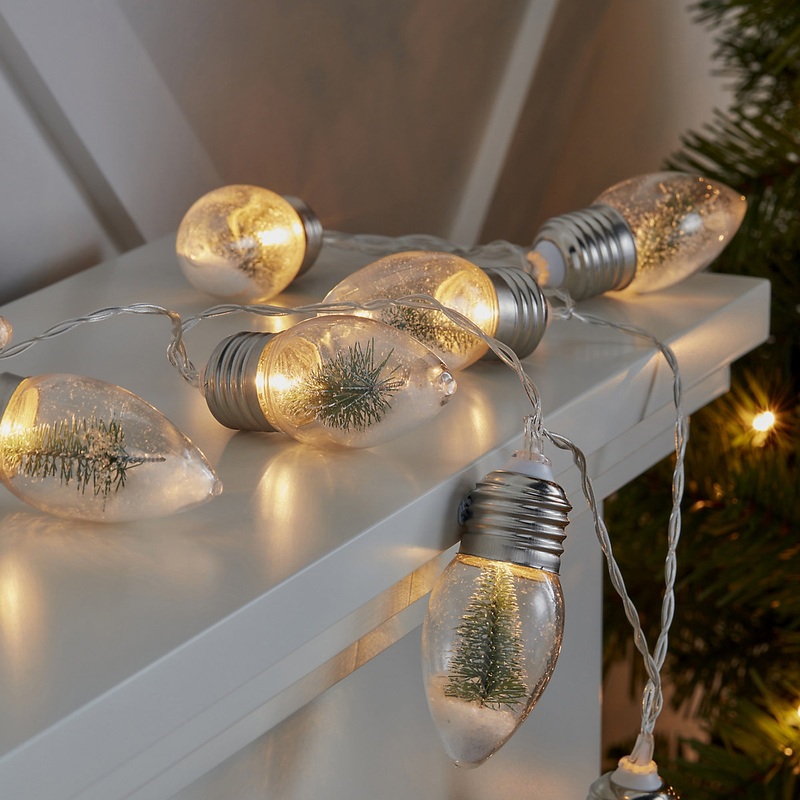 10 Warm white Snowglobe LED String lights With timer function & 1.65m Clear cable