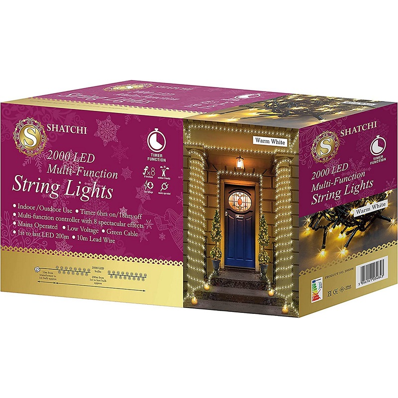 2000 Warm White LEDs Multifunction Timer Outdoor String Fairy Lights 200M