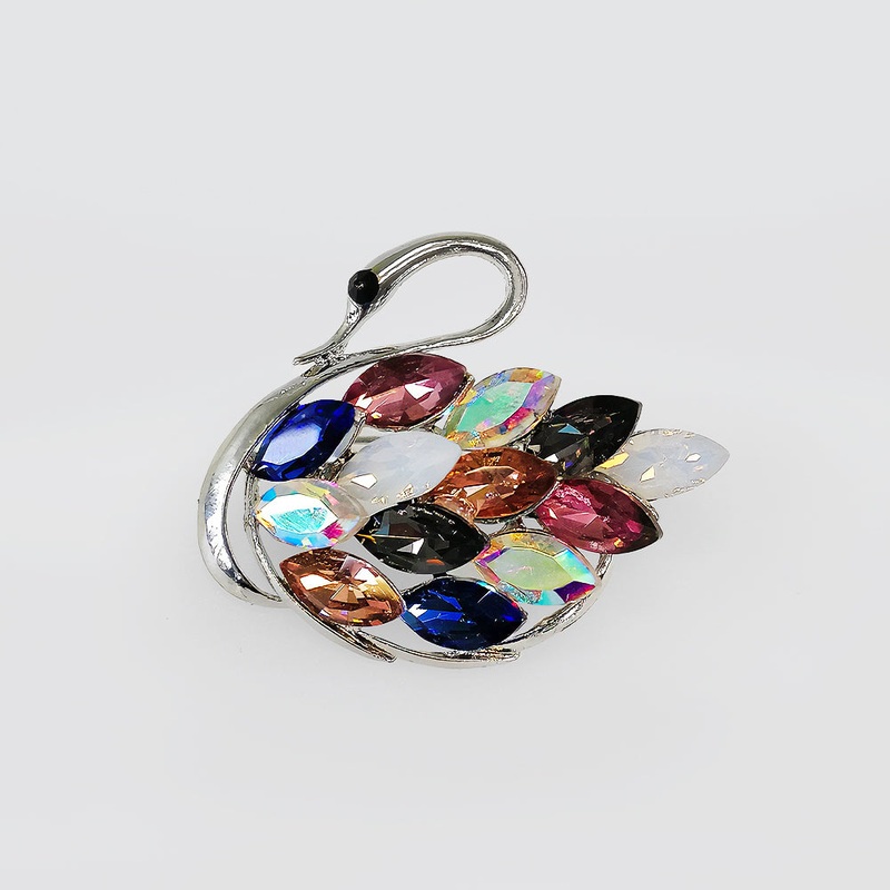 Coloured Diamante 'Crying Swan' Brooch