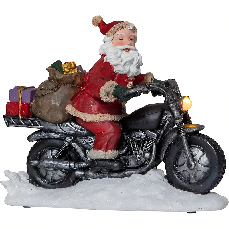Santa Motorbike LED Christmas Decoration - Battery Operated Festive Table Ornament with Timer
