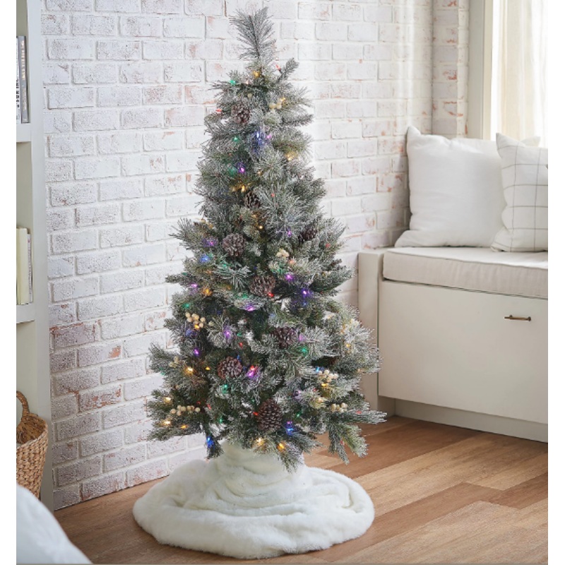 5 Foot Twinkling Multi-Colored Frosted Pine and Berry Tree by Valerie