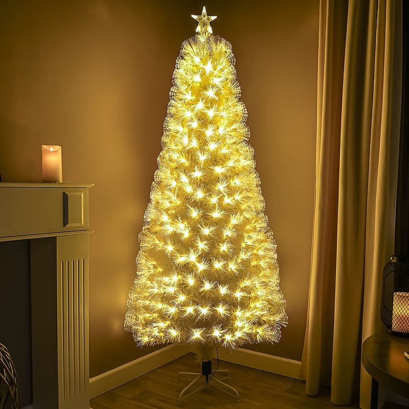 4ft White Fibre Optic Christmas Tree with Feathery Warm White Fibre Optic Lights