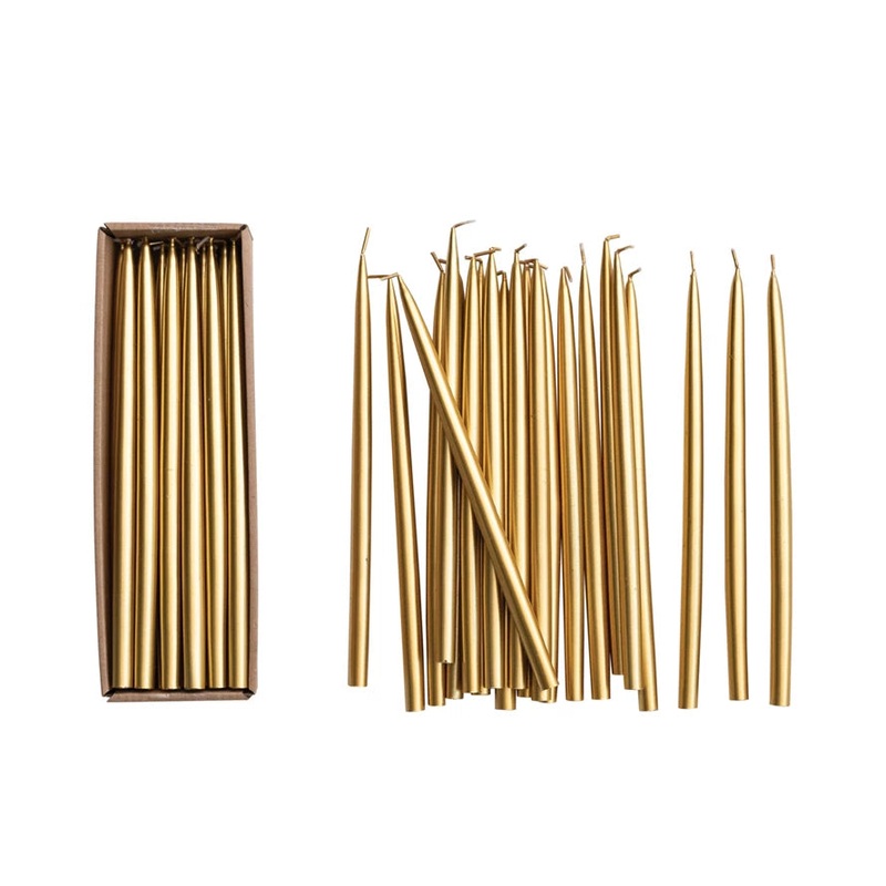 Unscented Thin Taper Gold Candles in Box, Set of 36