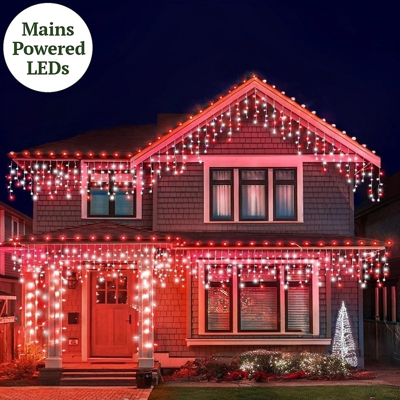 2.5m/8ft Red & Bright White Connectable Icicle Lights 83 MAINS LEDs 8 Settings Memory & Timer Outdoor Weatherproof Christmas