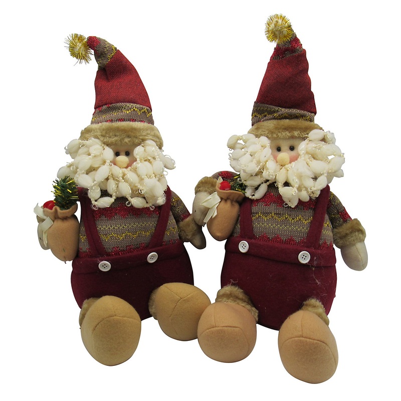 Christmas Plush Santa Claus Decorations X2 (Xmas Festive Soft Toy Ornament)