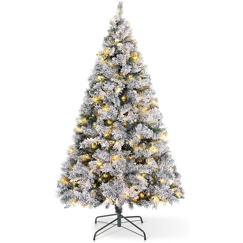VeryMerry Pre Lit Snowy Christmas Tree with Built-In Warm White LED Lights with Auto-Off Timer - 7FT