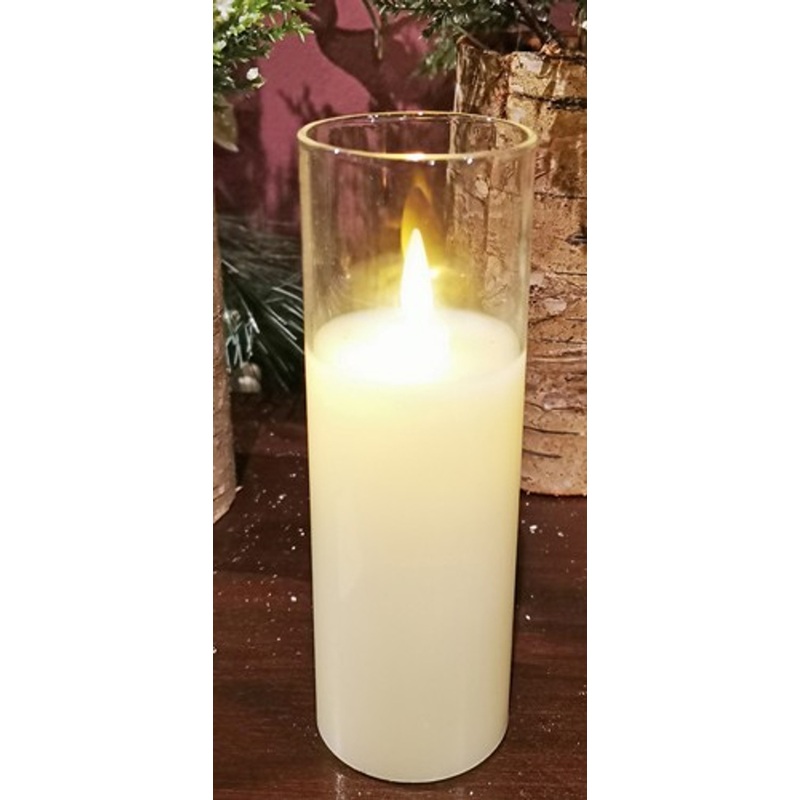 Pillar Candle in Glass Container LED Battery Operated, Cream, 5"