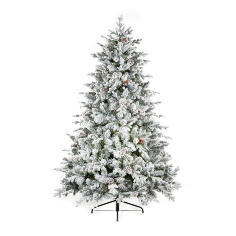 6.5ft Dorchester Flocked Snowy Christmas Tree with Pine Cones