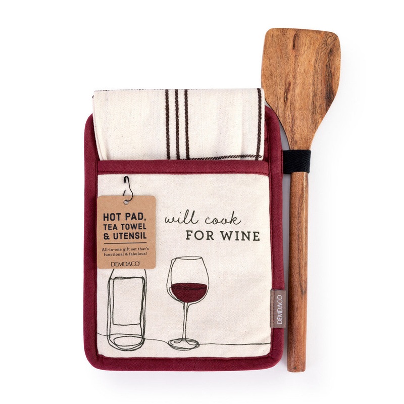 Will Cook for Wine Hot Pad, Towel, and Spatula Set