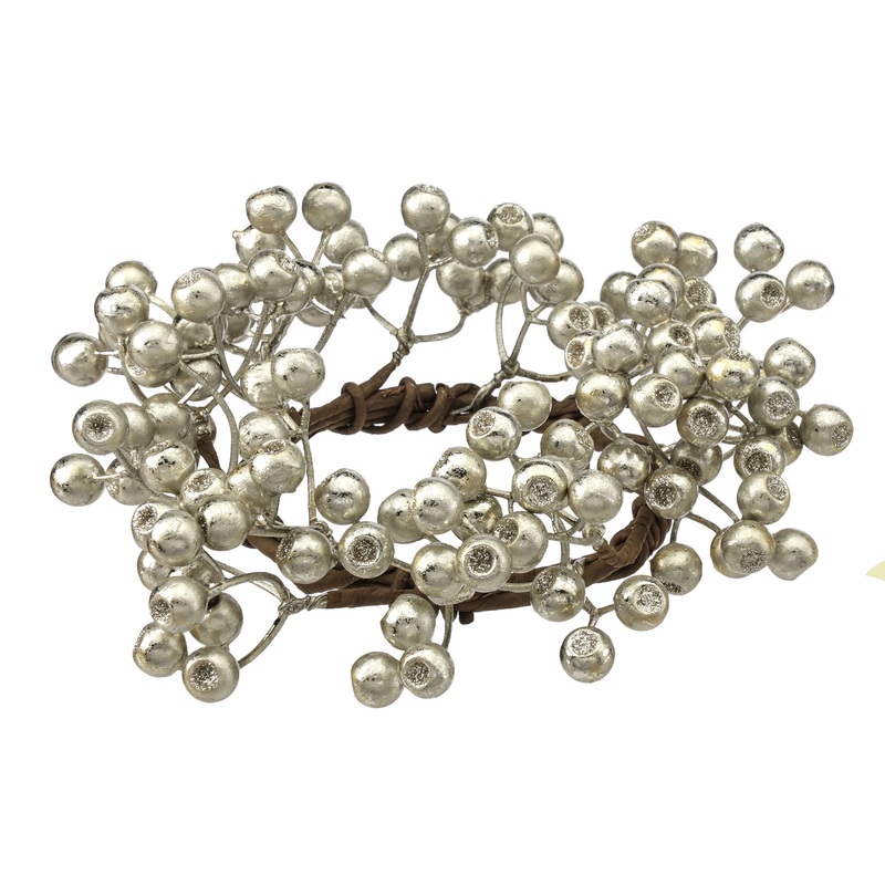 Metallic Platinum Glitter Berry Candle Ring 10"