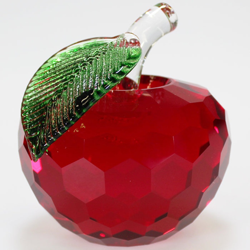 7cm Wide Cut Glass Apple - Red