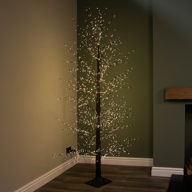 7ft (2.1m) Light up Black Micro Dot Christmas Tree with 1700 Static & Twinkling Warm White LEDs