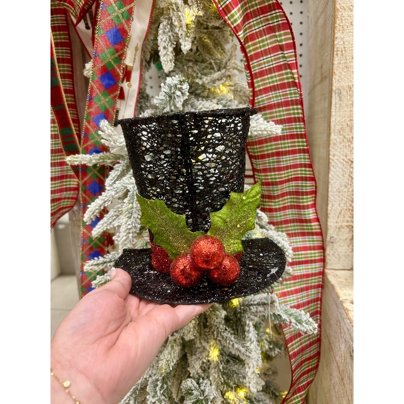 7.75 Inch Black Red And Lime Glitter Mesh Half Top Hat Decor