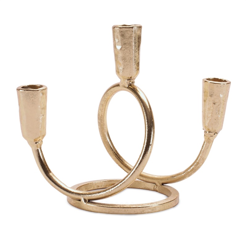 Gold Triple Metal Taper Candle Holder 7"