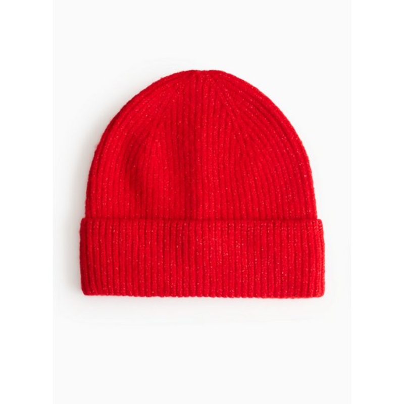 Red Ribbed Knitted Beanie  One Size