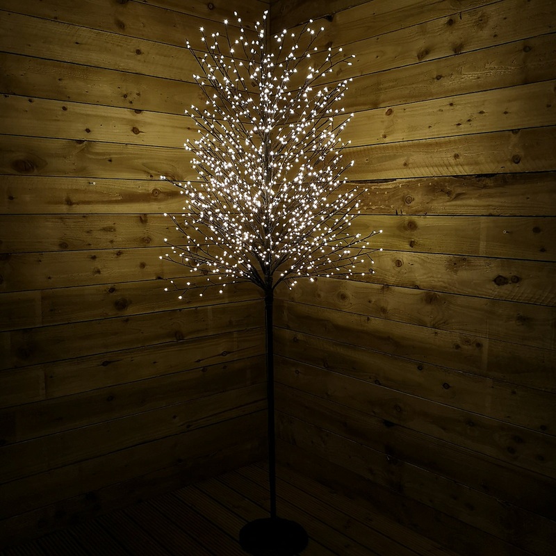 2.1m 7ft Outdoor Black Micro Christmas Blossom Tree with 1300 Warm White LED