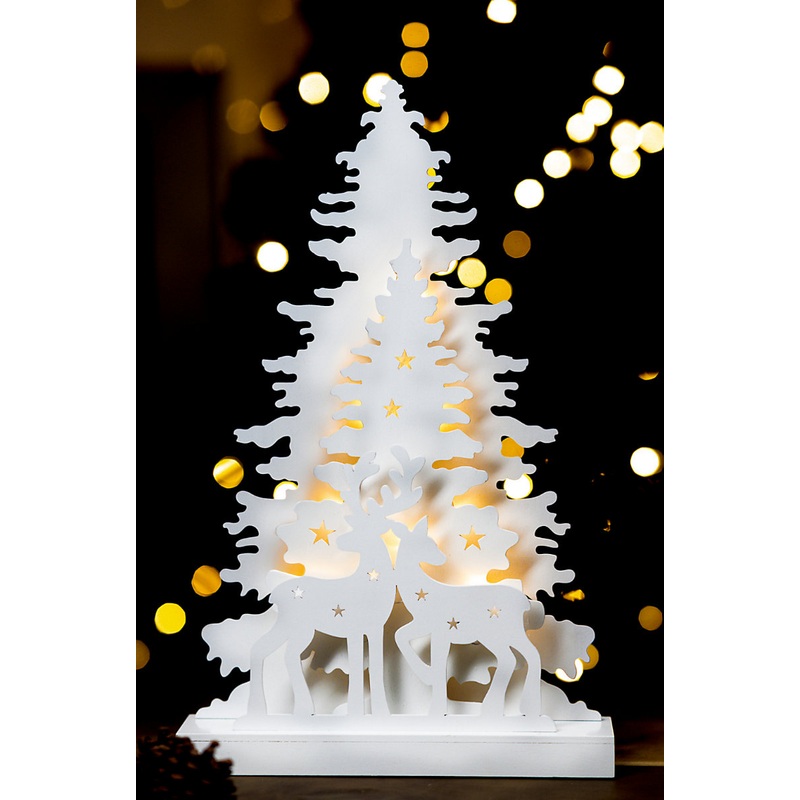 Wooden Reindeer Scene with LED Lights