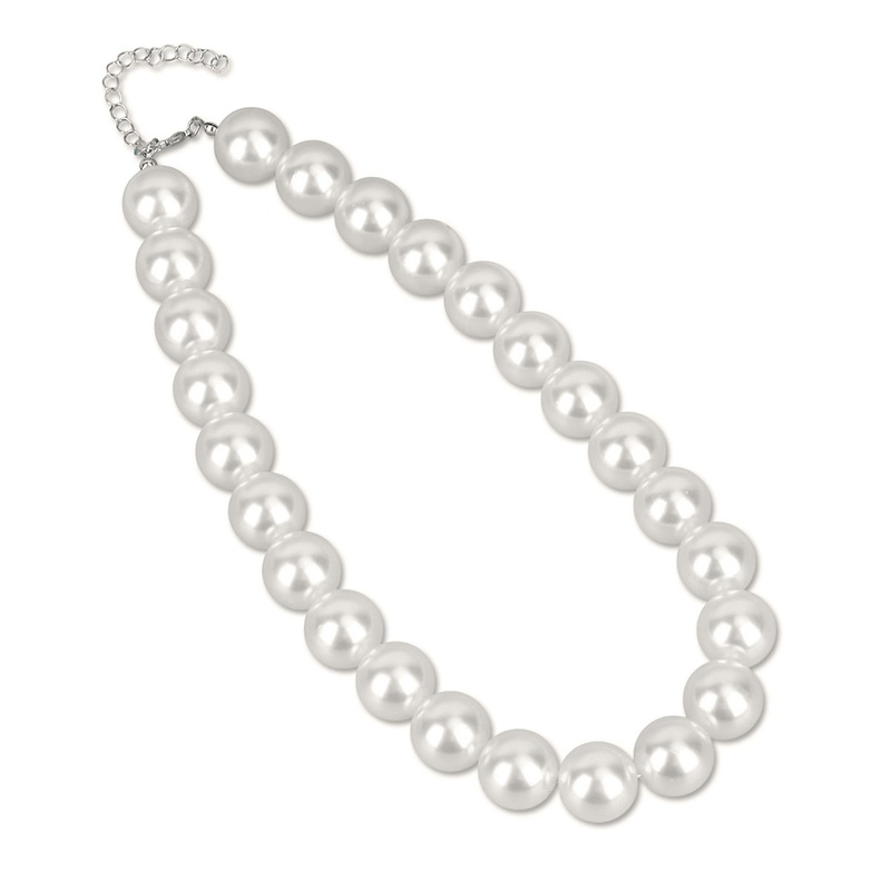 White Faux Pearl Necklace Bridal Wear, 1920s Vintage Jewellery - 18mm x 45cm