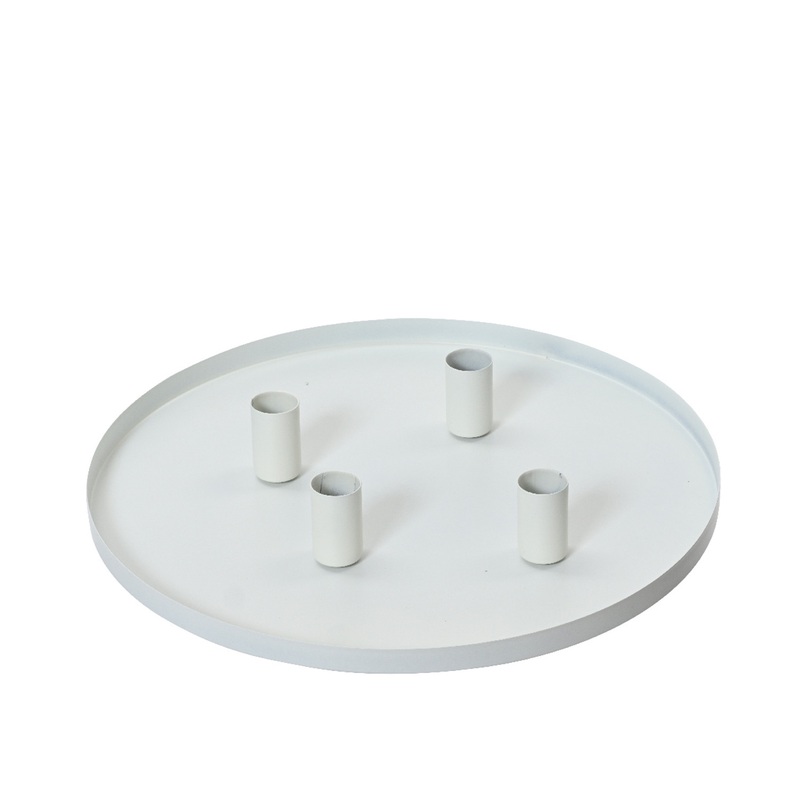 White Metal Candleholder, Holds 4 tapers 12"