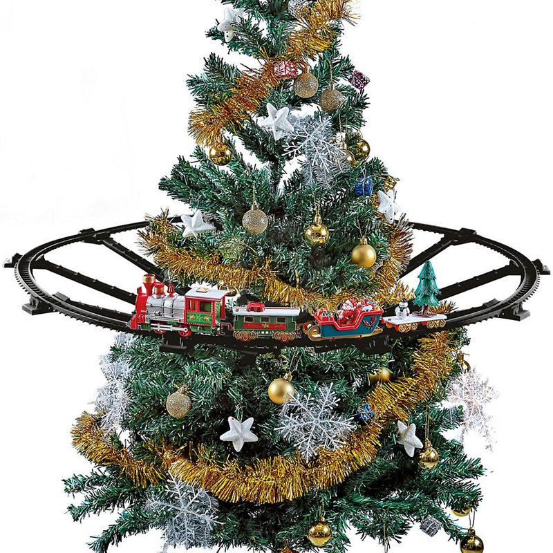 URBN-TOYS 274cm Lenght Track 23 Pcs Christmas Around Tree Train Sound & Headlight Santa Decor Set