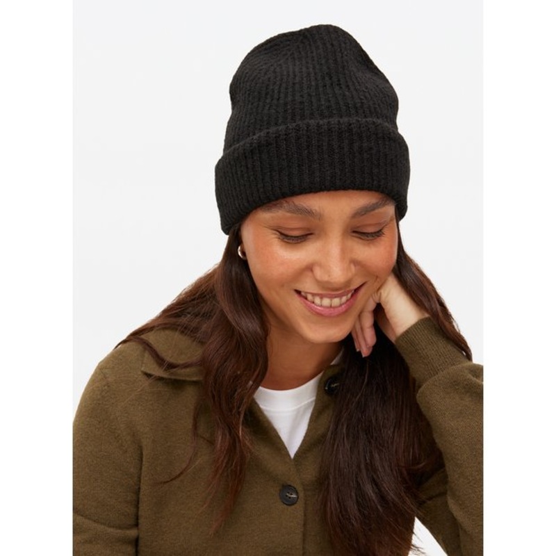 Black Knitted Beanie Hat One Size