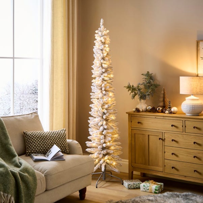 6.5ft Pre-lit Flocked Slim Champagne Christmas Tree