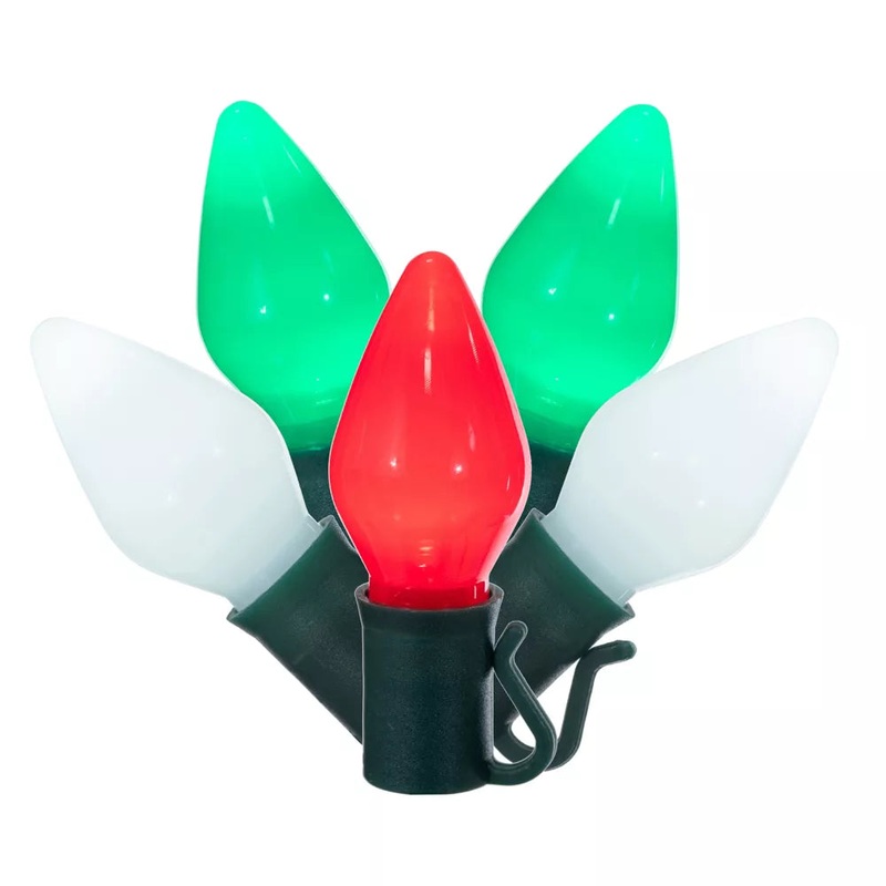Vickerman 25 Red White And Green Single Mold C7 LED Ceramic Christmas Light Set