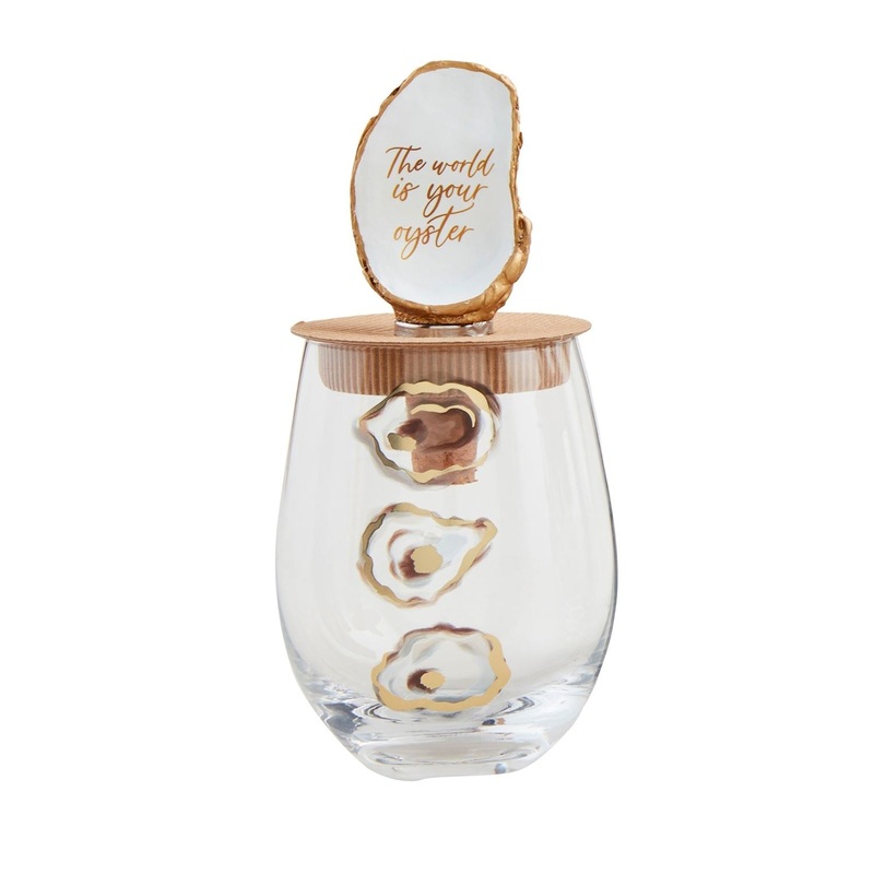 "The World Is Your Oyster" Wine Glass & Stopper Set