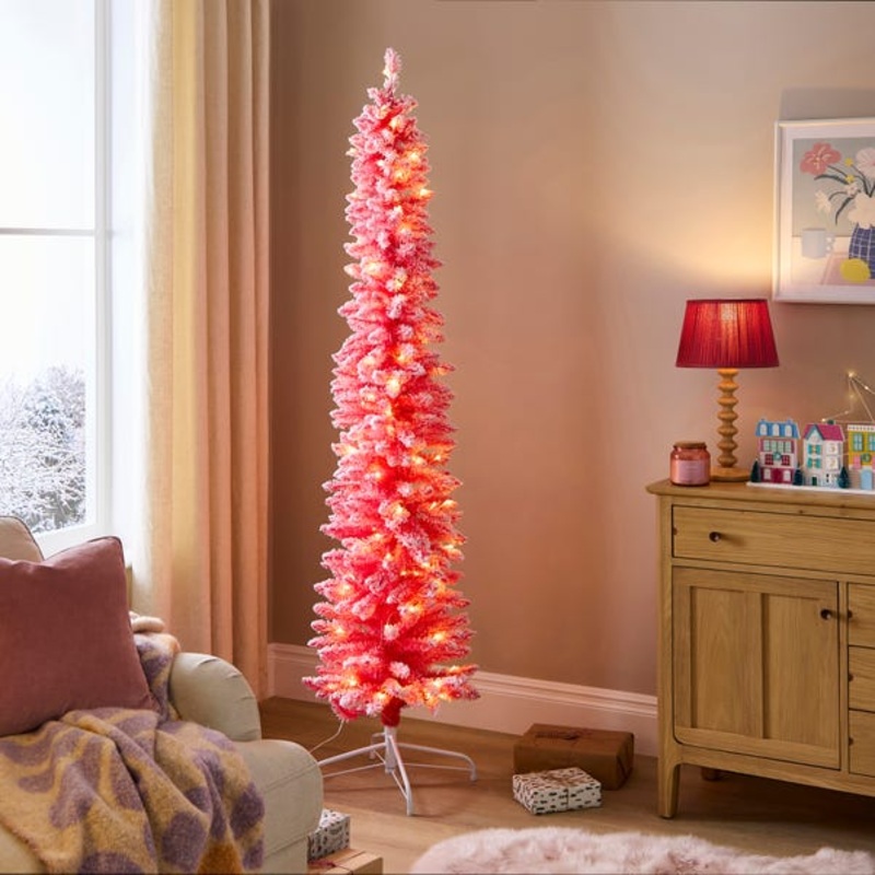6 5ft Pre-lit Flocked Slim Pink Christmas Tree