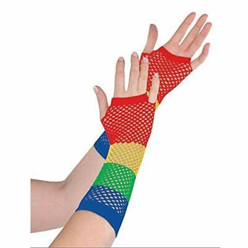Rainbow Fishnet Gloves