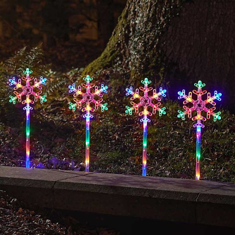 4pc Christmas Snowflake Stake Lights - Multicoloured