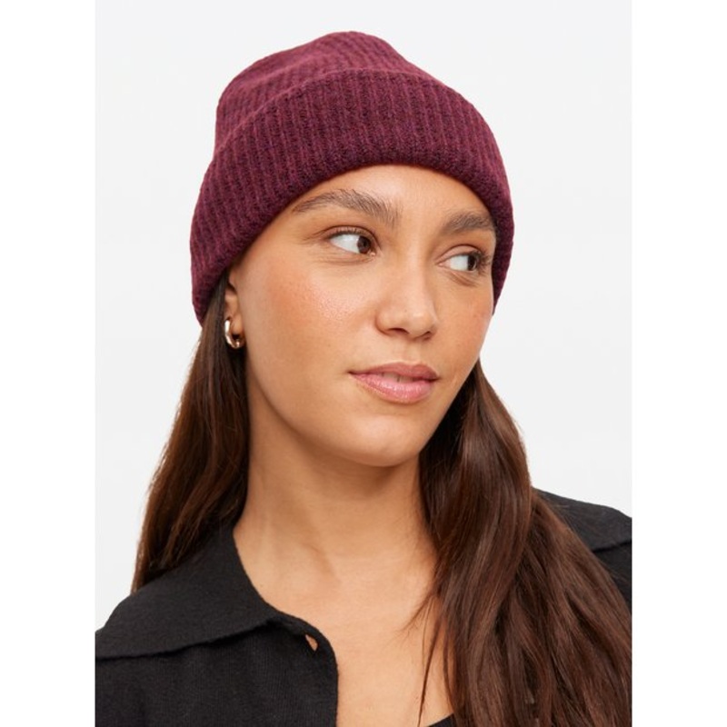 Burgundy Knitted Beanie Hat One Size