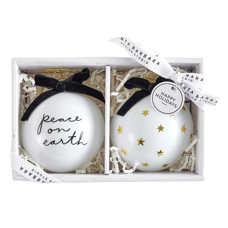 "Peace on Earth" Glass Ornament Gift Set of 2