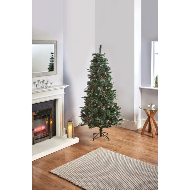 6.5ft Slim New Jersey Spruce Christmas Tree with Pine Cones & Berries
